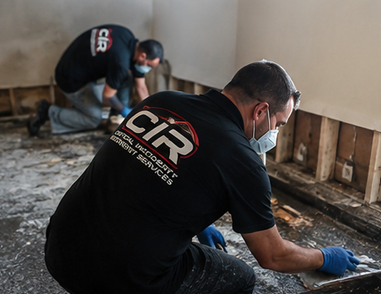 Crew removing contaminated building material